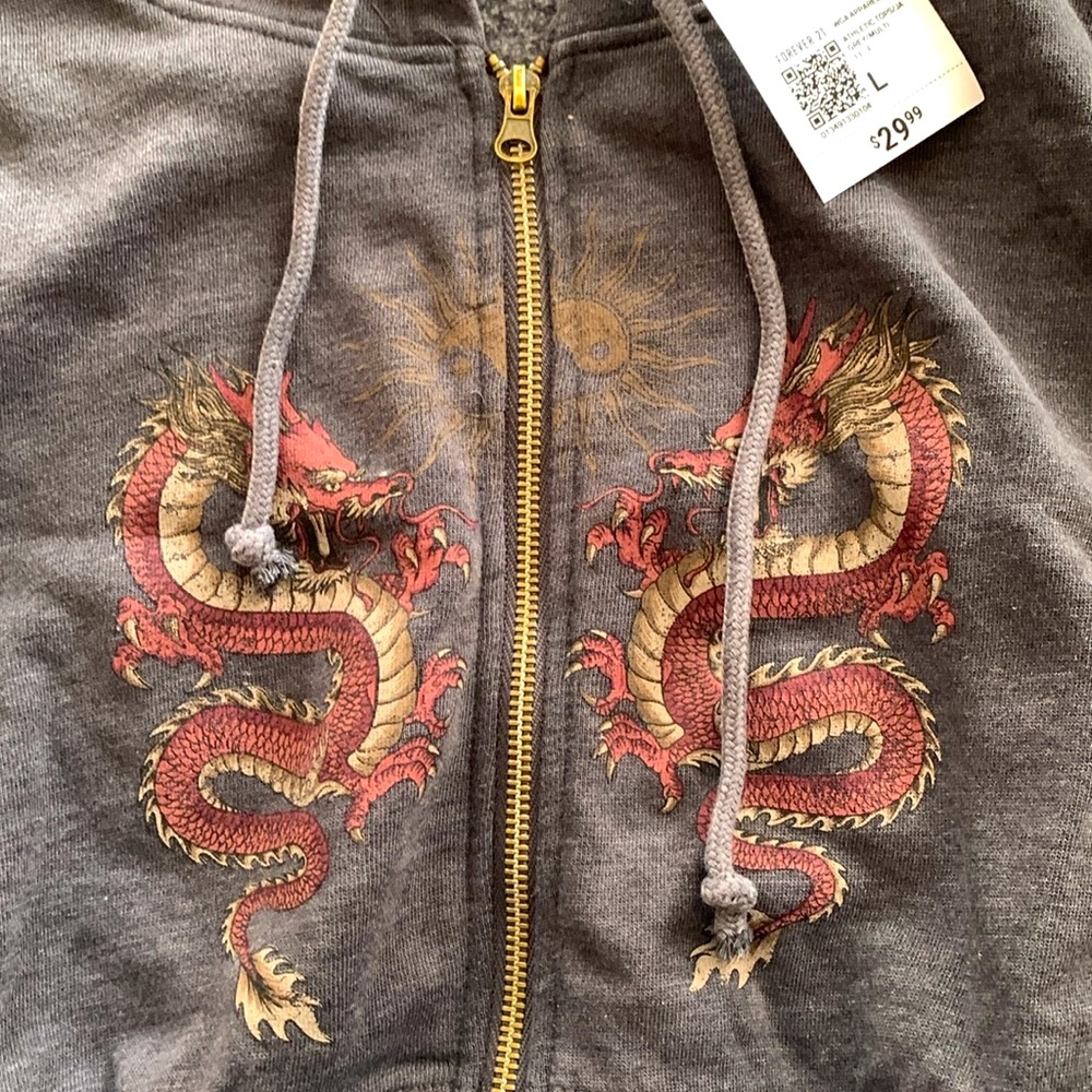 Forever 21 Dragon Graphic Cropped Zip Up Hoodie S/M/L Y2K - Picture 2 of 4